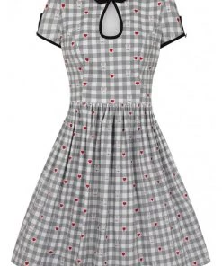 Hell Bunny Hopper Gingham 50's Swing Dress Grey