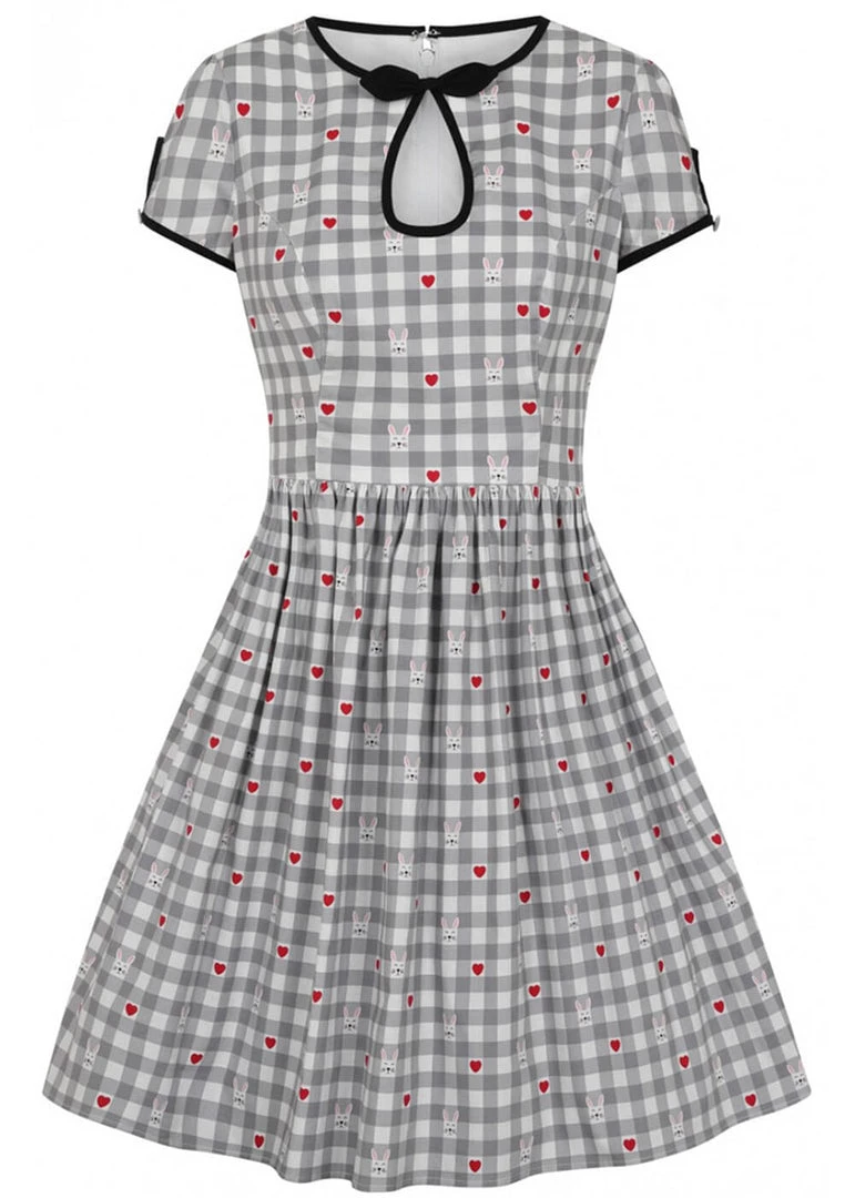 Hell Bunny Hopper Gingham 50's Swing Dress Grey