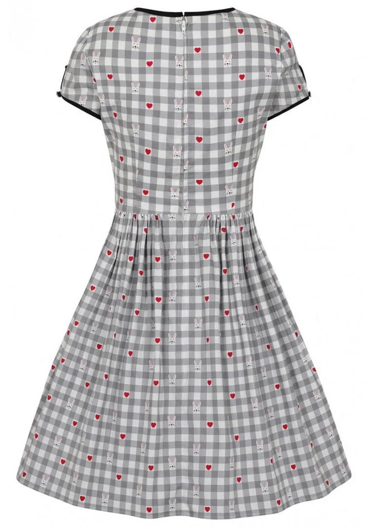 Hell Bunny Hopper Gingham 50's Swing Dress Grey