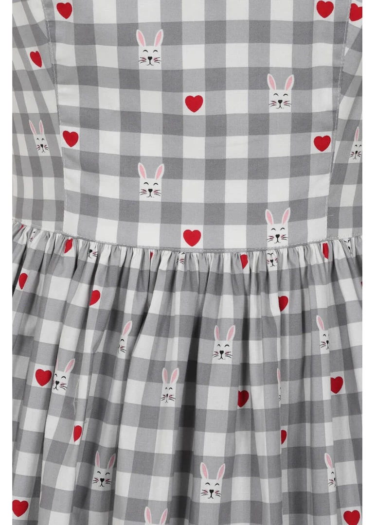 Hell Bunny Hopper Gingham 50's Swing Dress Grey
