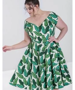 Hell Bunny Rainforest 50's Swing Dress Ivory New In