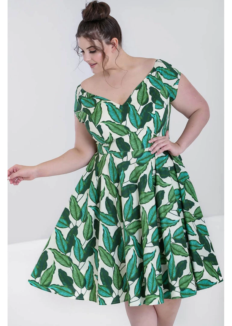 Hell Bunny Rainforest 50's Swing Dress Ivory New In