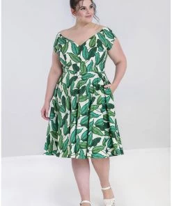 Hell Bunny Rainforest 50's Swing Dress Ivory New In