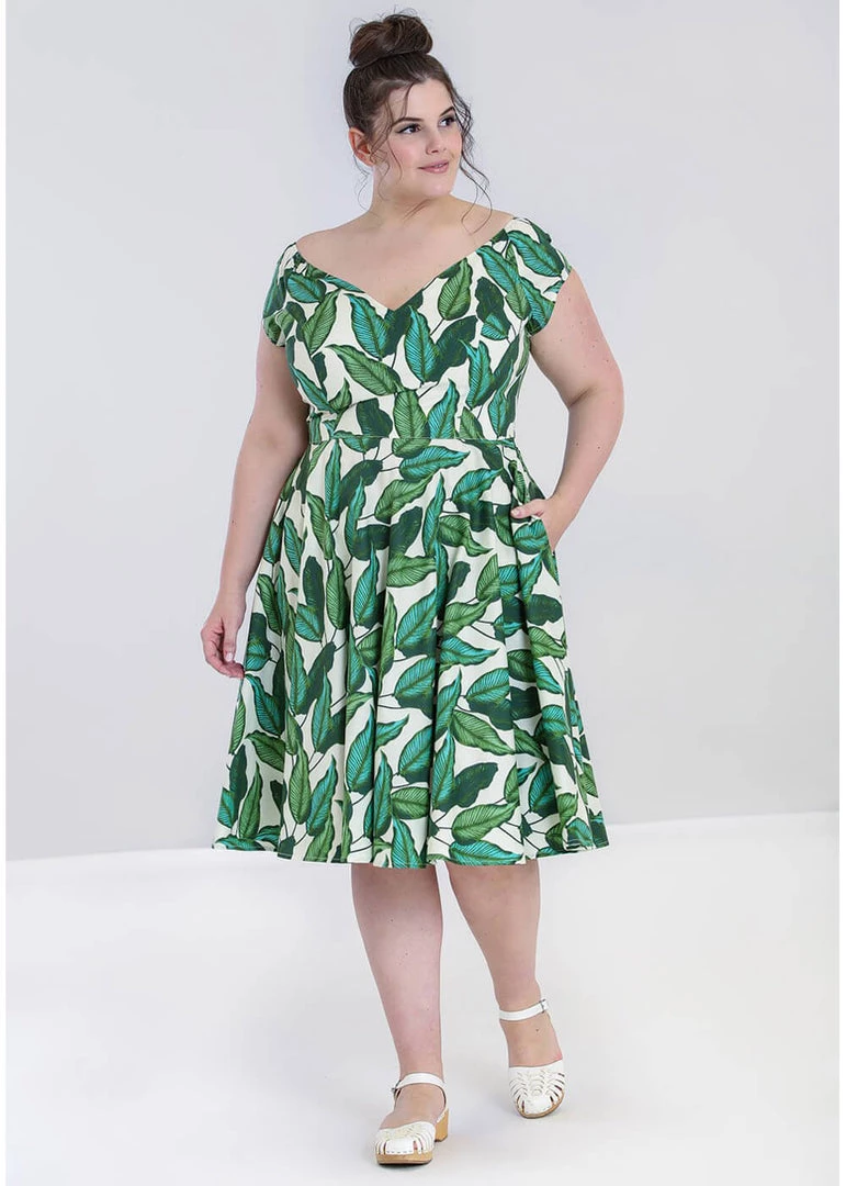 Hell Bunny Rainforest 50's Swing Dress Ivory New In