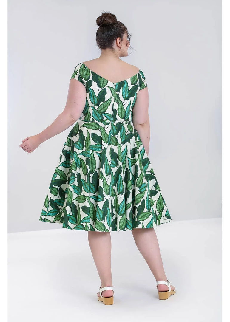 Hell Bunny Rainforest 50's Swing Dress Ivory New In