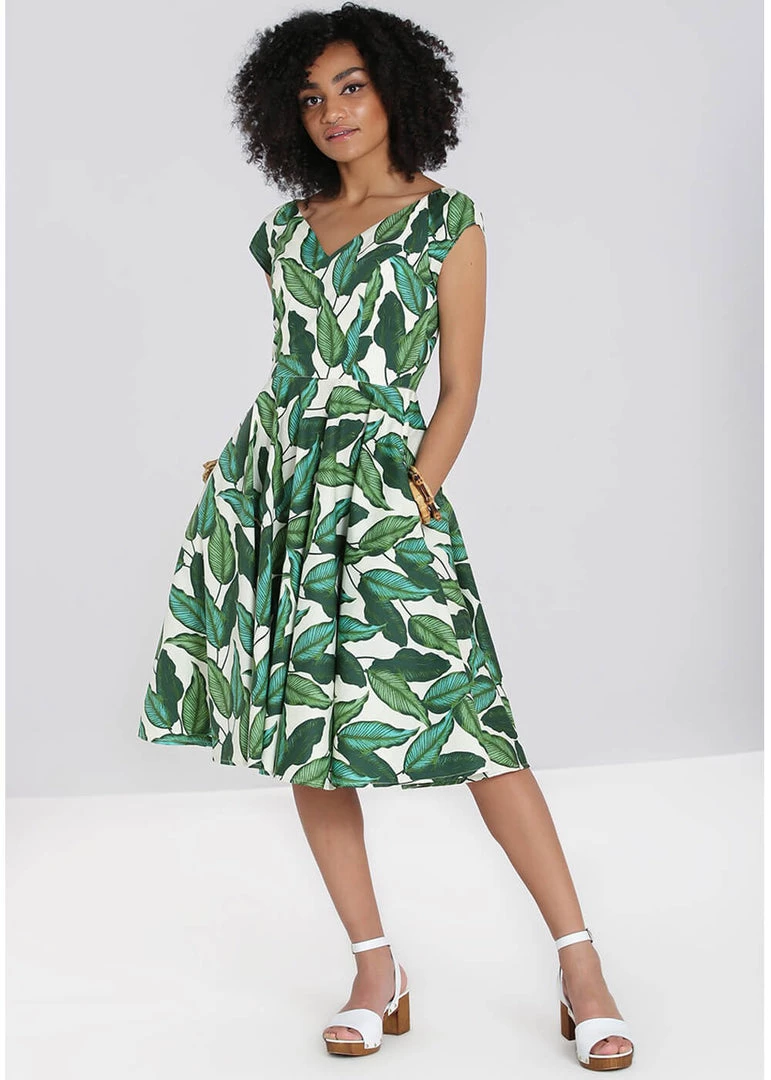 Hell Bunny Rainforest 50's Swing Dress Ivory New In