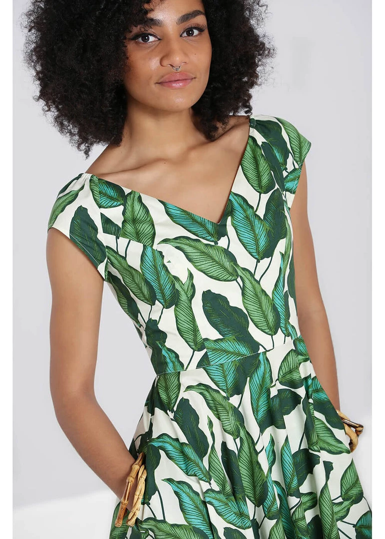 Hell Bunny Rainforest 50's Swing Dress Ivory New In