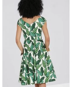 Hell Bunny Rainforest 50's Swing Dress Ivory New In