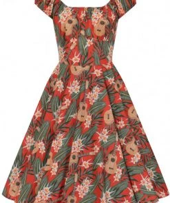 Hell Bunny Ukulele 50's Swing Dress Orange New In