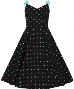 Hell Bunny True Love Hearts Mid 50's Swing Dress Black