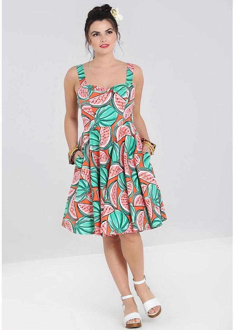 New In Hell Bunny Melonie 50's Swing Dress Orange