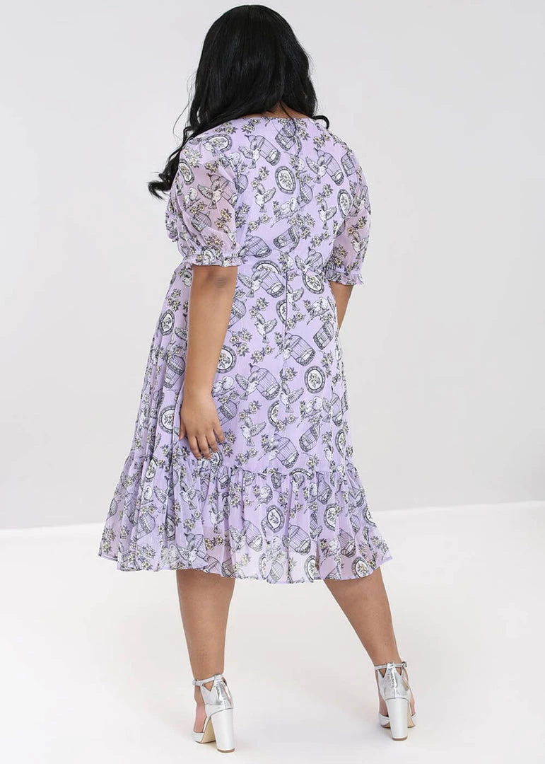 Hell Bunny Willow Sparrow Birdcage 70's Midi Dress Lavender