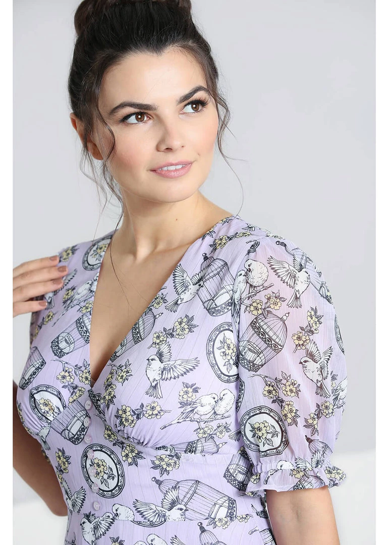 Hell Bunny Willow Sparrow Birdcage 70's Midi Dress Lavender