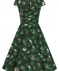 Hell Bunny Hex Spiderweb 50's Mid Swing Dress Black New In