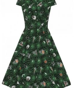 Hell Bunny Hex Spiderweb 50's Mid Swing Dress Black New In