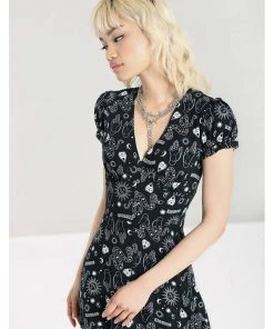 New In Hell Bunny Hello Goodbye Ouija 70's Dress Black