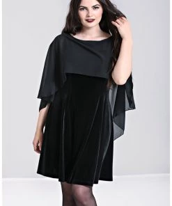Hell Bunny Draco Cape Velvet 70's Dress Black New In