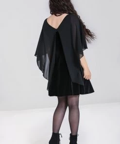 Hell Bunny Draco Cape Velvet 70's Dress Black New In