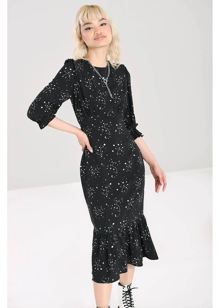 Hell Bunny Zodiac 70's Maxi Dress Black New In