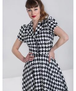 New In Hell Bunny Blake Houndstooth 60's Midi Dress Black White