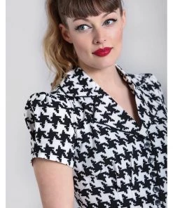 New In Hell Bunny Blake Houndstooth 60's Midi Dress Black White