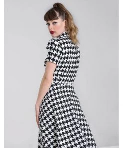 New In Hell Bunny Blake Houndstooth 60's Midi Dress Black White