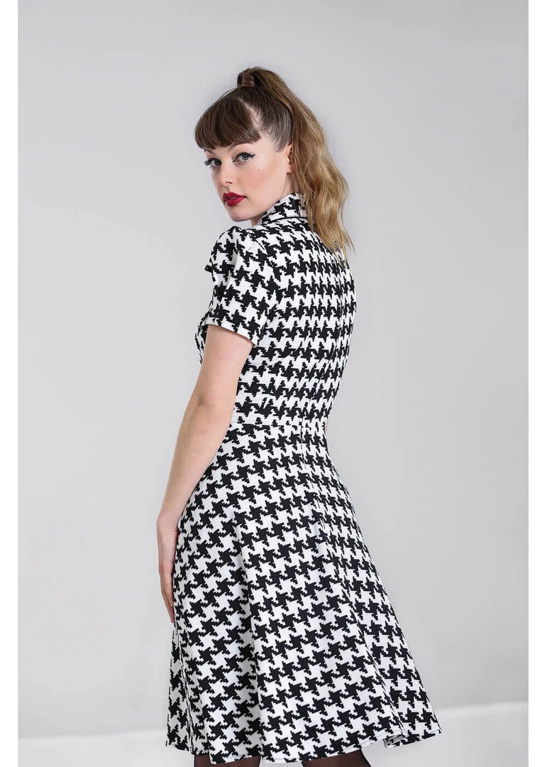 New In Hell Bunny Blake Houndstooth 60's Midi Dress Black White