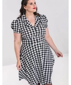 New In Hell Bunny Blake Houndstooth 60's Midi Dress Black White