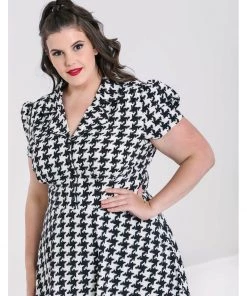 New In Hell Bunny Blake Houndstooth 60's Midi Dress Black White