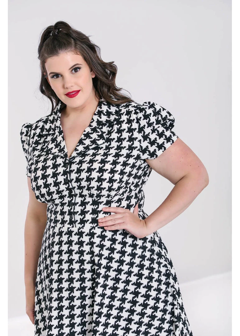 New In Hell Bunny Blake Houndstooth 60's Midi Dress Black White