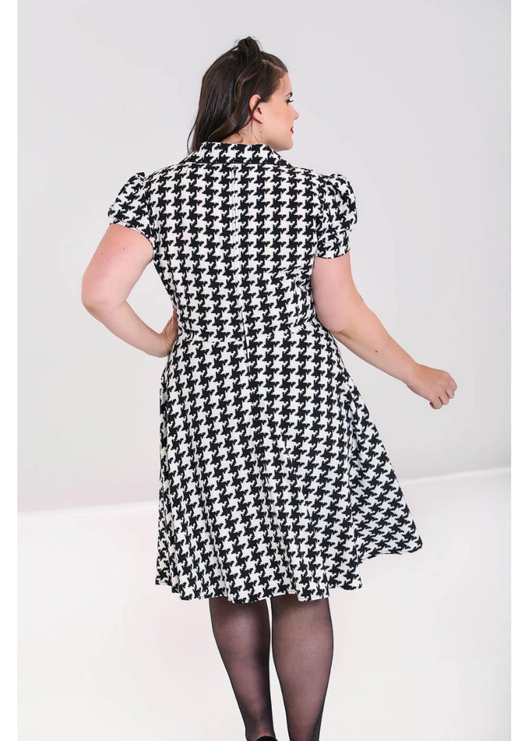 New In Hell Bunny Blake Houndstooth 60's Midi Dress Black White