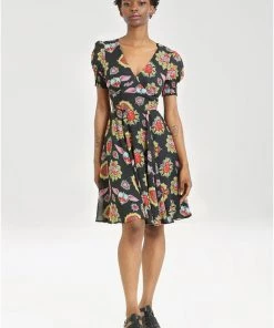 Hell Bunny Amias Sacred Heart 60's Dress Black New In