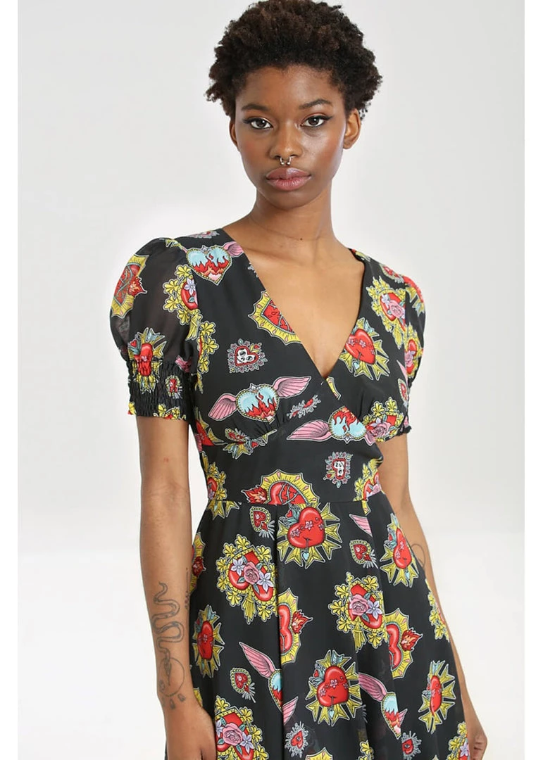 Hell Bunny Amias Sacred Heart 60's Dress Black New In