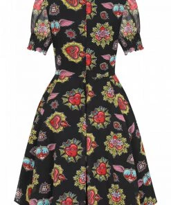 Hell Bunny Amias Sacred Heart 60's Dress Black New In