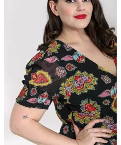 Hell Bunny Amias Sacred Heart 60's Dress Black New In