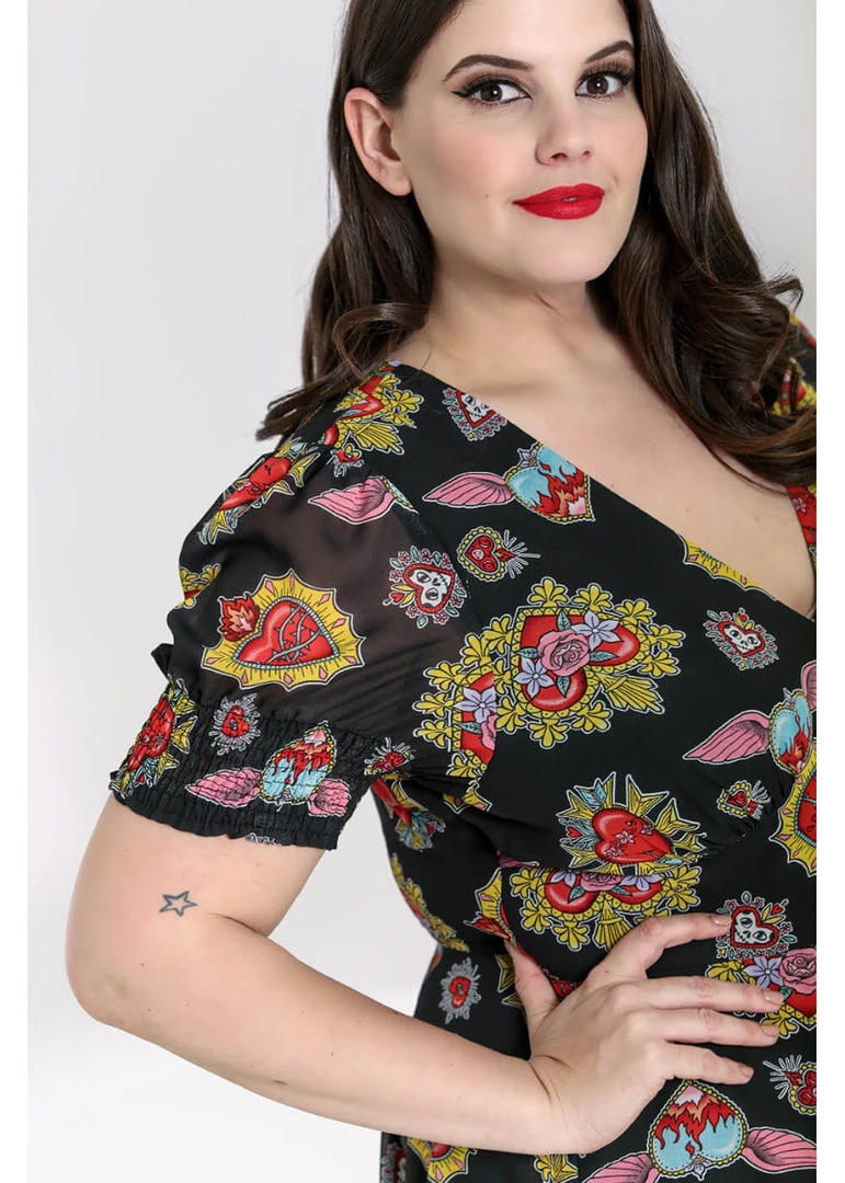 Hell Bunny Amias Sacred Heart 60's Dress Black New In