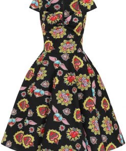 Hell Bunny Amias Sacred Heart 50's Swing Dress Black