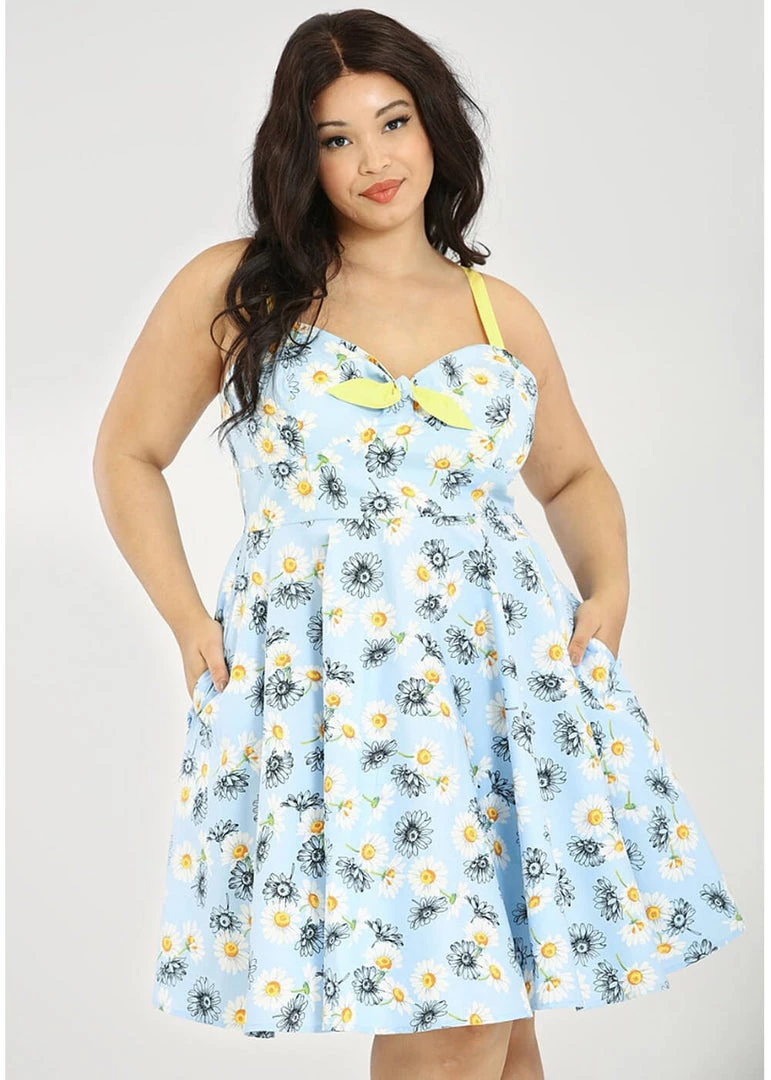 New In Hell Bunny Daisy 50's Swing Dress Blue