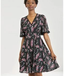 New In Hell Bunny In The Moonlight Moth 70's Dress Black