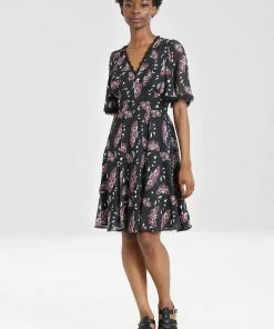 New In Hell Bunny In The Moonlight Moth 70's Dress Black