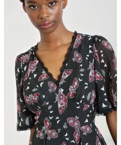 New In Hell Bunny In The Moonlight Moth 70's Dress Black