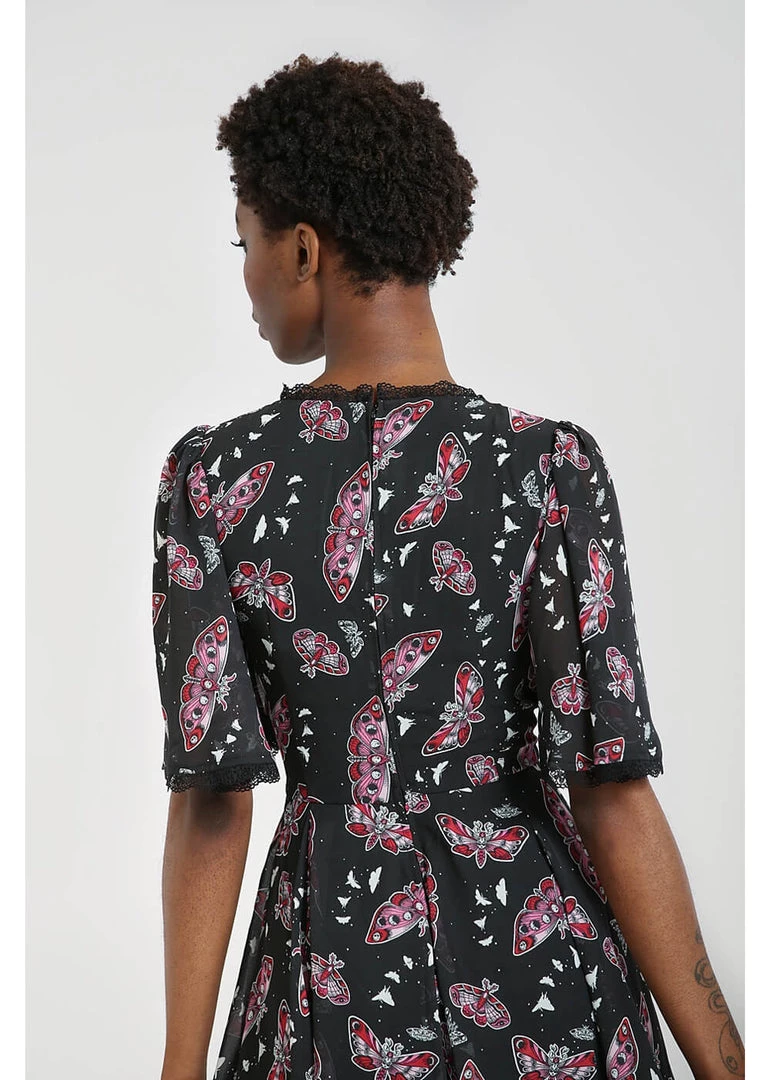 New In Hell Bunny In The Moonlight Moth 70's Dress Black