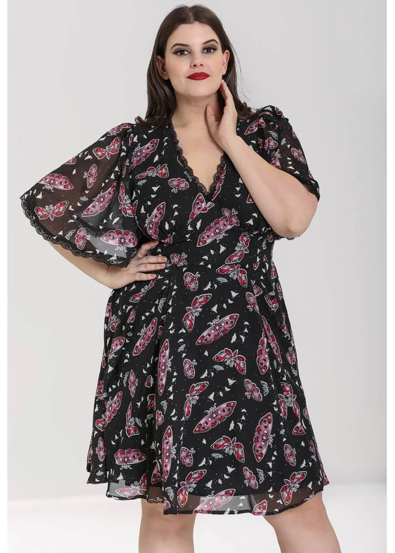 New In Hell Bunny In The Moonlight Moth 70's Dress Black