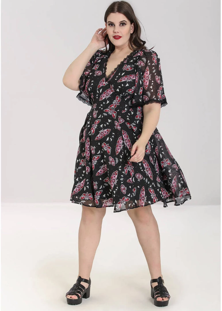 New In Hell Bunny In The Moonlight Moth 70's Dress Black