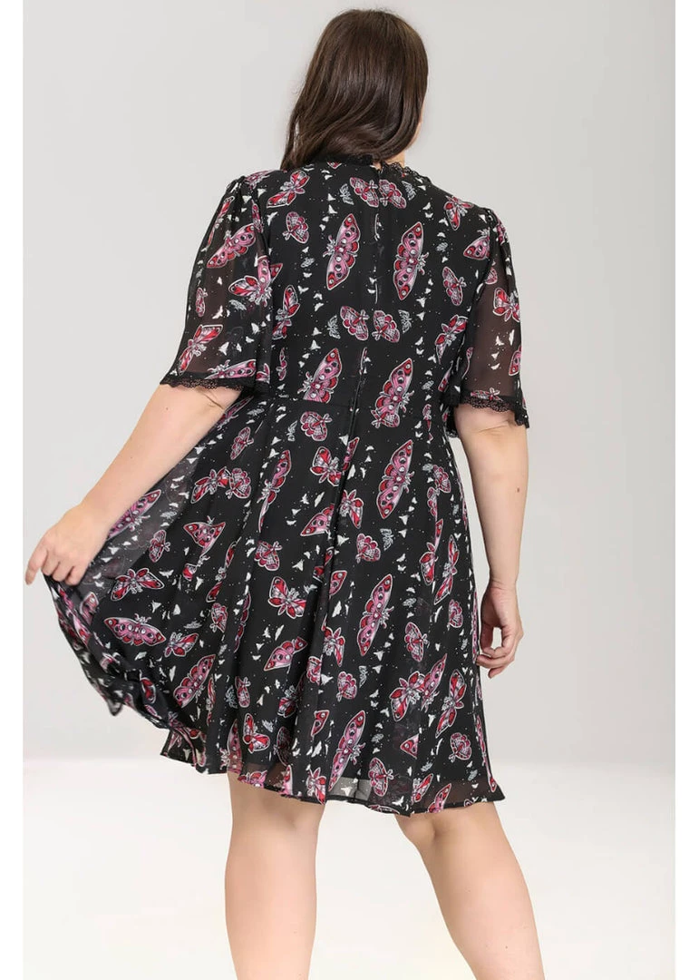 New In Hell Bunny In The Moonlight Moth 70's Dress Black