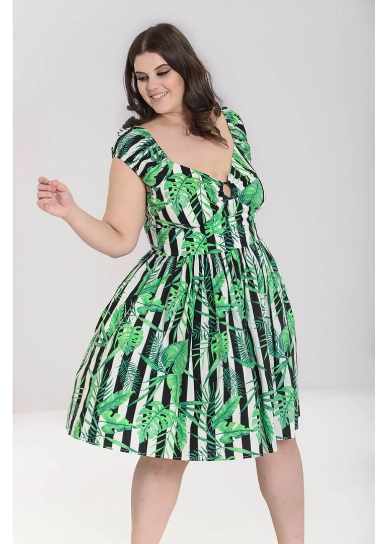 Hell Bunny Solana Leaves 50's Mid Swing Dress Black White