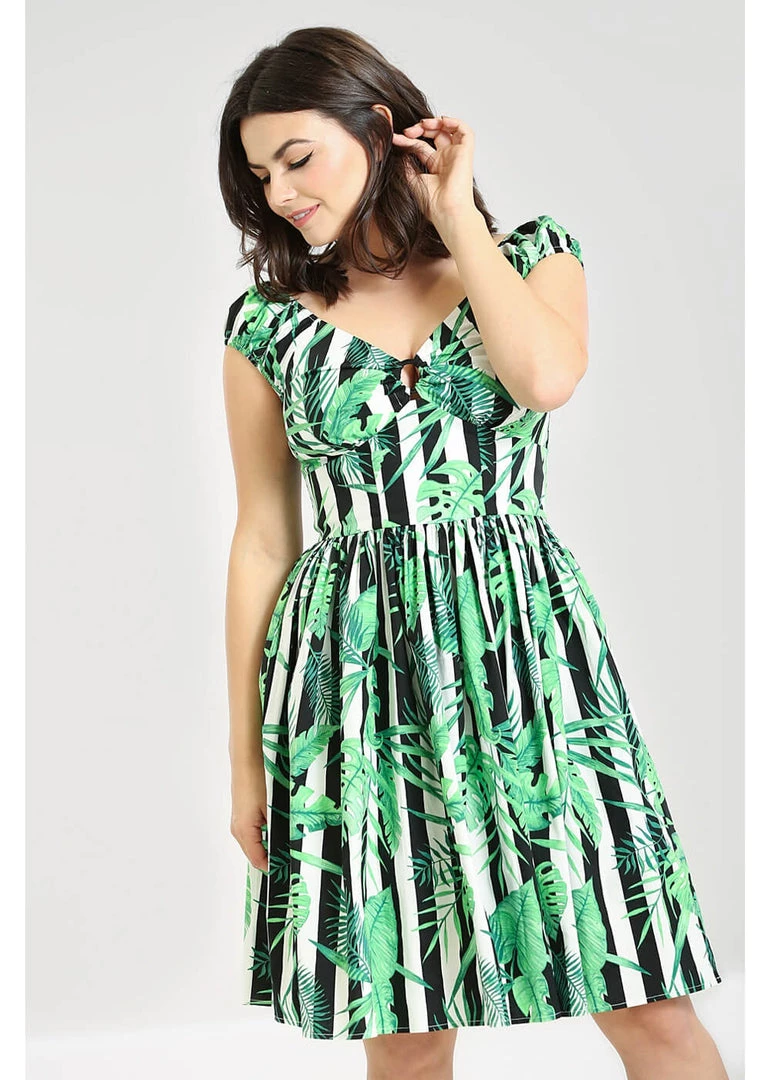 Hell Bunny Solana Leaves 50's Mid Swing Dress Black White