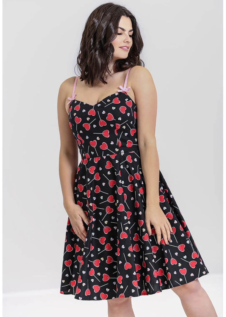 New In Hell Bunny Lollies Hearts 50's Swing Dress Black