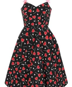 New In Hell Bunny Lollies Hearts 50's Swing Dress Black