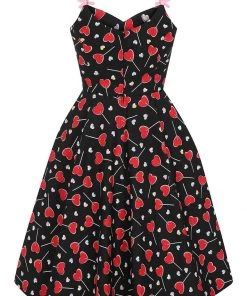 New In Hell Bunny Lollies Hearts 50's Swing Dress Black